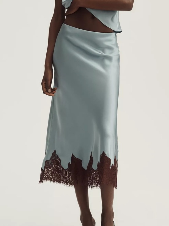 Reformation Dresses & Skirts - REFORMATION Reformation Carolina Lace-Hem Silk Midi Skirt